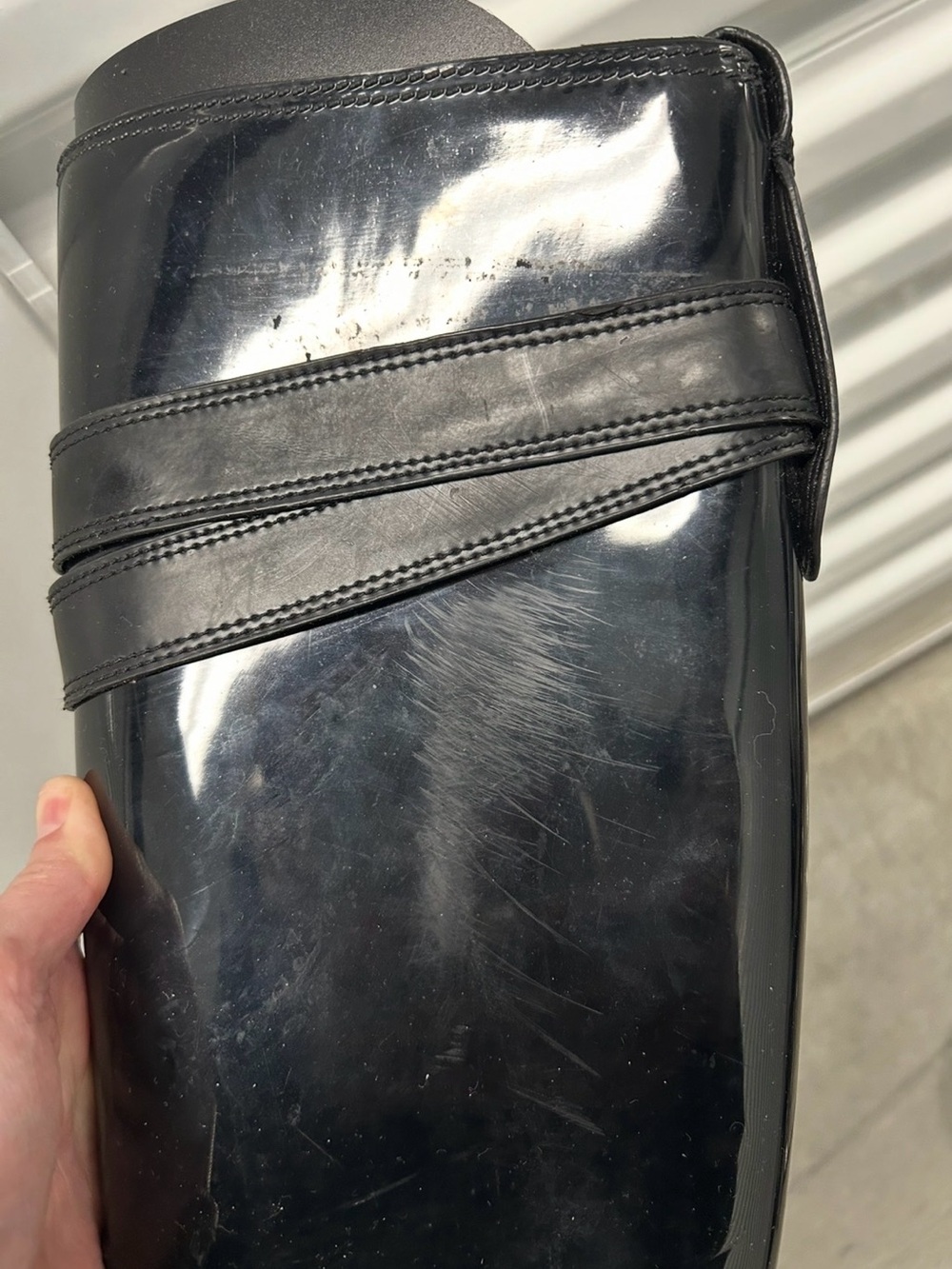 Coach Talia Black patent tall rain boots with gold hardware. Size 7 - Picture 3 of 5